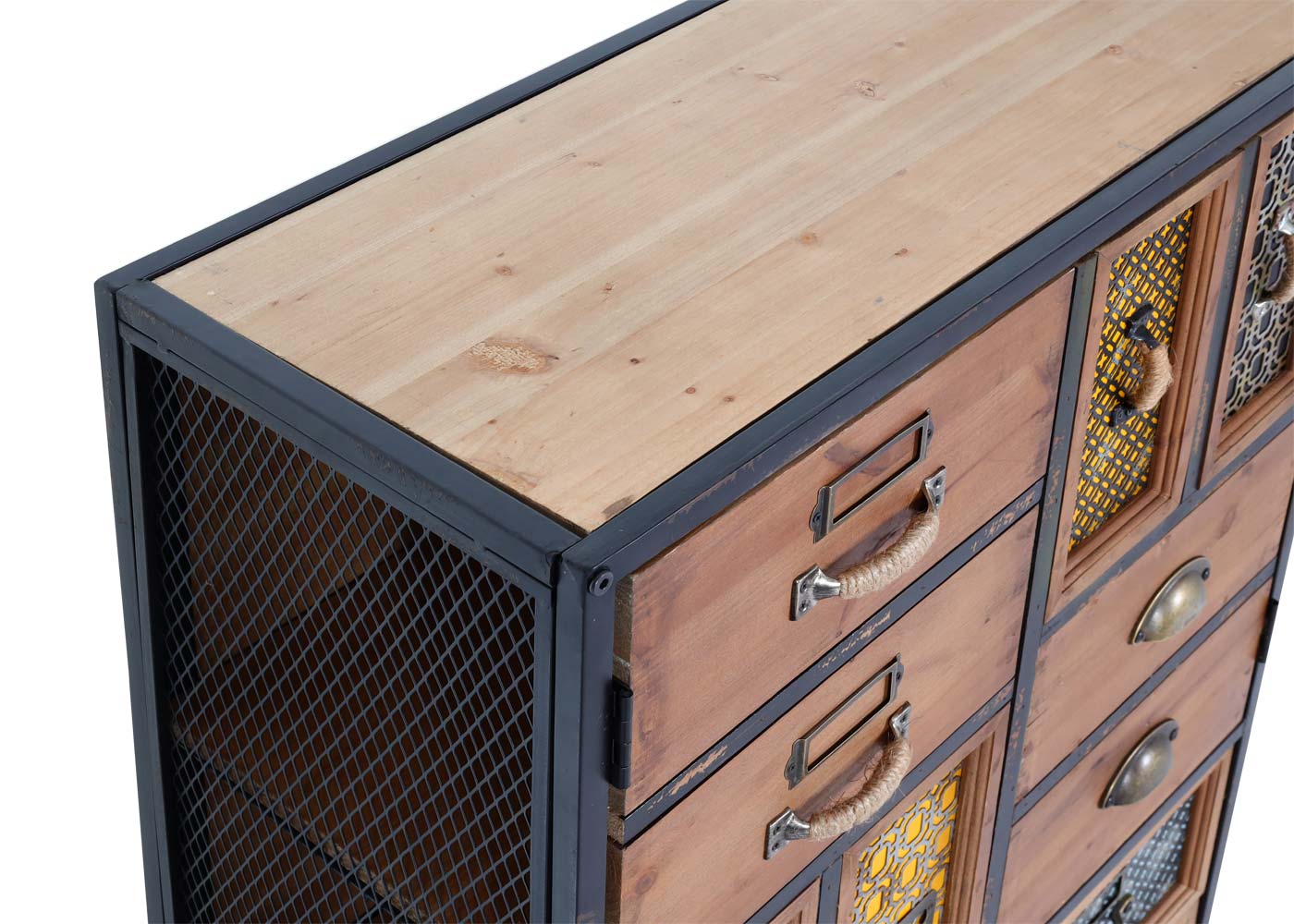 Cosmo Casa - Apothekersladekast - Vintage plankladen - Metaal - Dennenhout - 120×62×33 cm