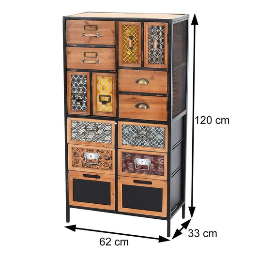 Cosmo Casa - Apothekersladekast - Vintage plankladen - Metaal - Dennenhout - 120×62×33 cm
