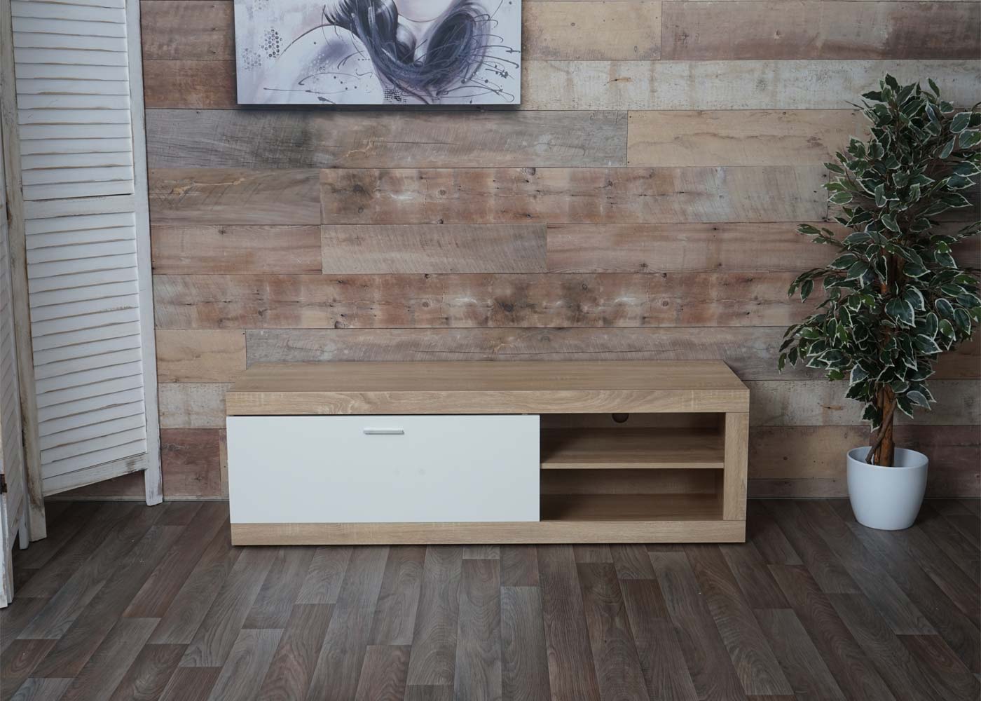 Cosmo Casa - TV-rek - TV Lowboard met Opbergvak - Hout - Eikenhoutlook - Wit - 43×140×41 cm