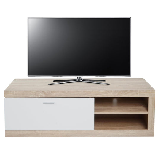 Cosmo Casa - TV-rek - TV Lowboard met Opbergvak - Hout - Eikenhoutlook - Wit - 43×140×41 cm