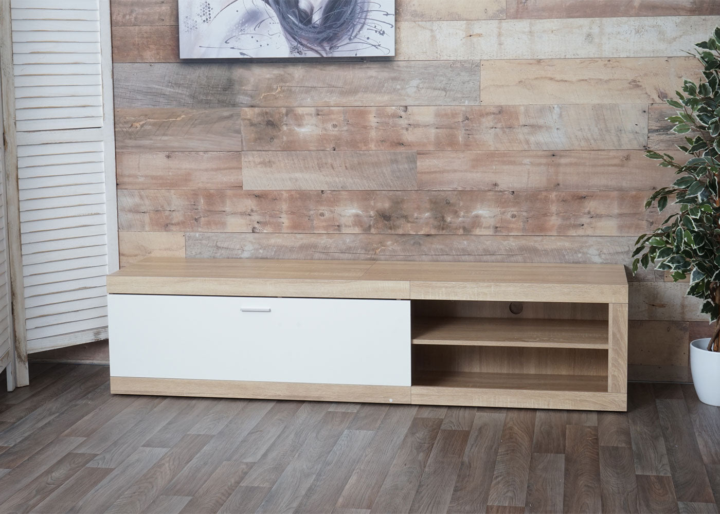 Cosmo Casa - TV-rek - TV Lowboard met Opbergvak - Hout - Eikenhoutlook - Wit - 43×180×41 cm