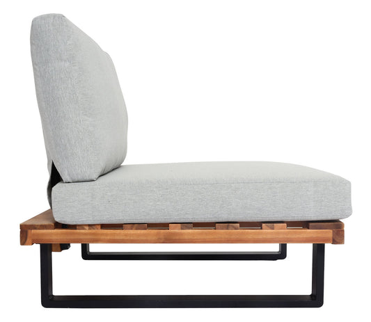 Cosmo Casa - Loungestoel - Tuinfauteuil - Gesponnen Poly & Acaciahout & Aluminium - Lichtbruin - Bekleding Lichtgrijs