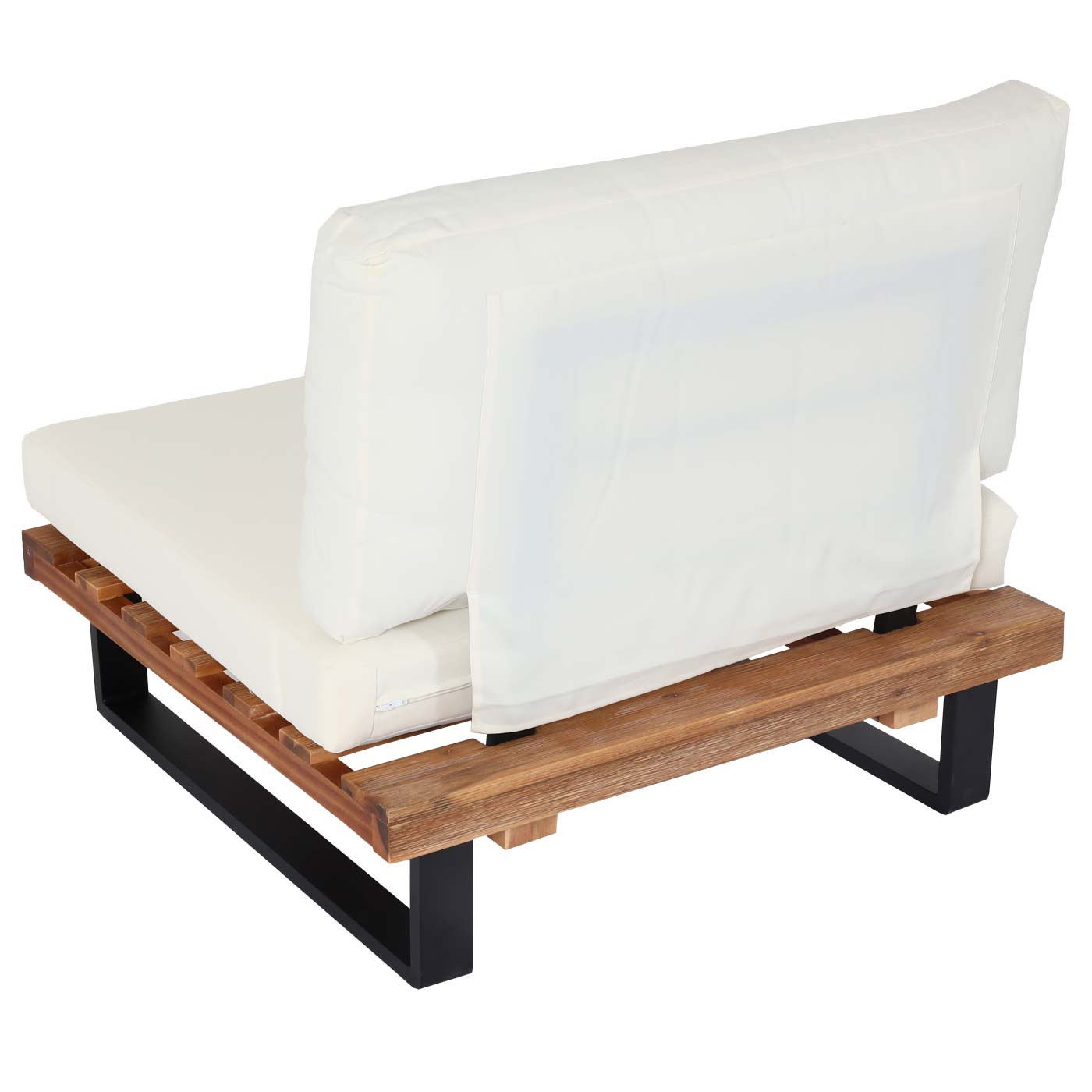 Cosmo Casa - Loungestoel - Tuinfauteuil - Gesponnen Poly & Acaciahout & Aluminium - Lichtbruin - Bekleding Crèmewit