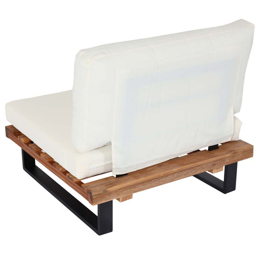 Cosmo Casa - Loungestoel - Tuinfauteuil - Gesponnen Poly & Acaciahout & Aluminium - Lichtbruin - Bekleding Crèmewit