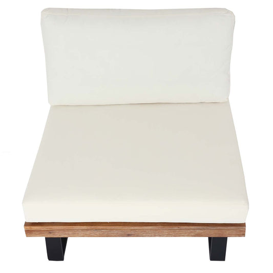 Cosmo Casa - Loungestoel - Tuinfauteuil - Gesponnen Poly & Acaciahout & Aluminium - Lichtbruin - Bekleding Crèmewit