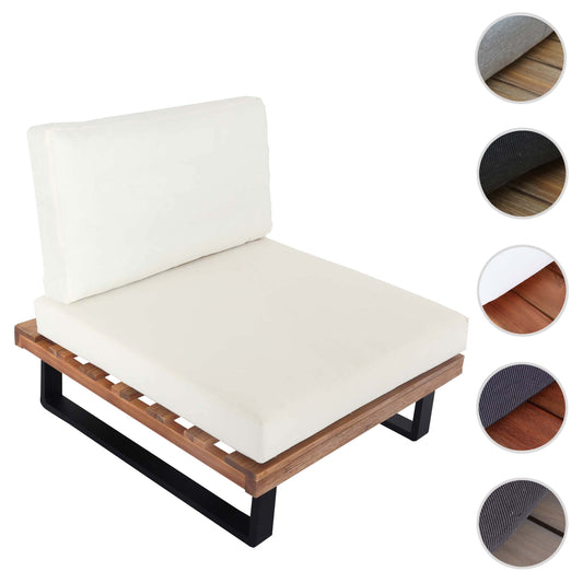 Cosmo Casa - Loungestoel - Tuinfauteuil - Gesponnen Poly & Acaciahout & Aluminium - Lichtbruin - Bekleding Crèmewit