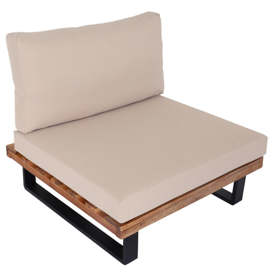 Cosmo Casa - Loungestoel - Tuinfauteuil - Gesponnen Poly & Acaciahout & Aluminium - Lichtbruin - Bekleding Beige