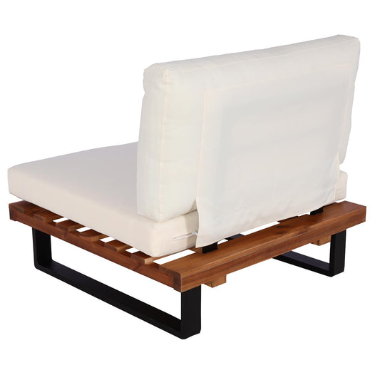 Cosmo Casa - Loungestoel Tuinfauteuil - Gesponnen Poly & Acaciahout & Aluminium - Bruin - Bekleding Crèmekleurig