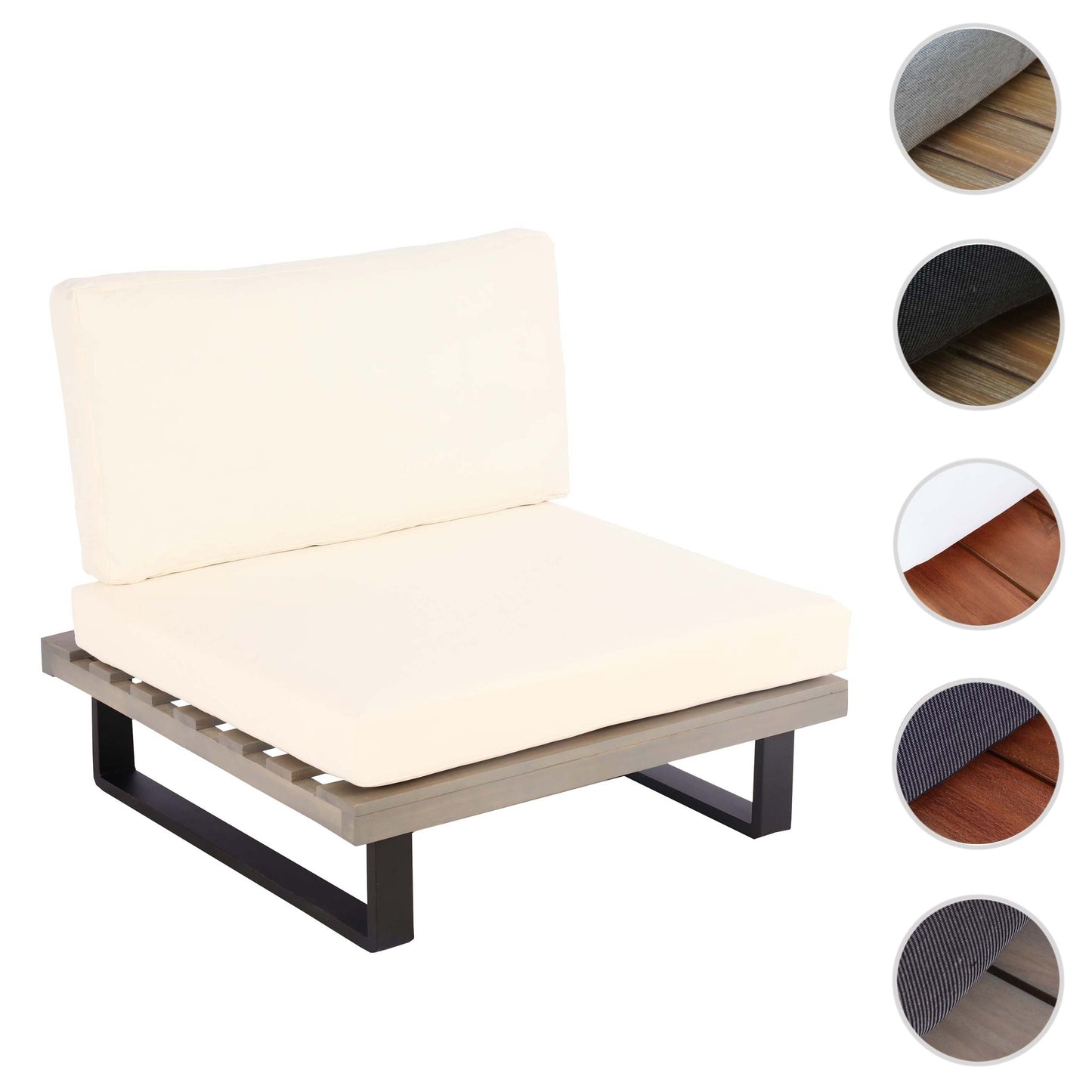 Cosmo Casa - Loungestoel - Tuinfauteuil - Gesponnen Poly, Acaciahout & Aluminium - Grijs - Bekleding Crèmewit