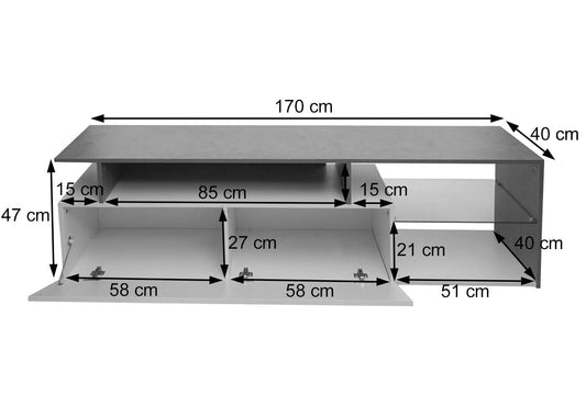 Cosmo Casa - TV-rek - Lowboard / Dressoir - Betonlook Hout - Wit - 47×170×40 cm