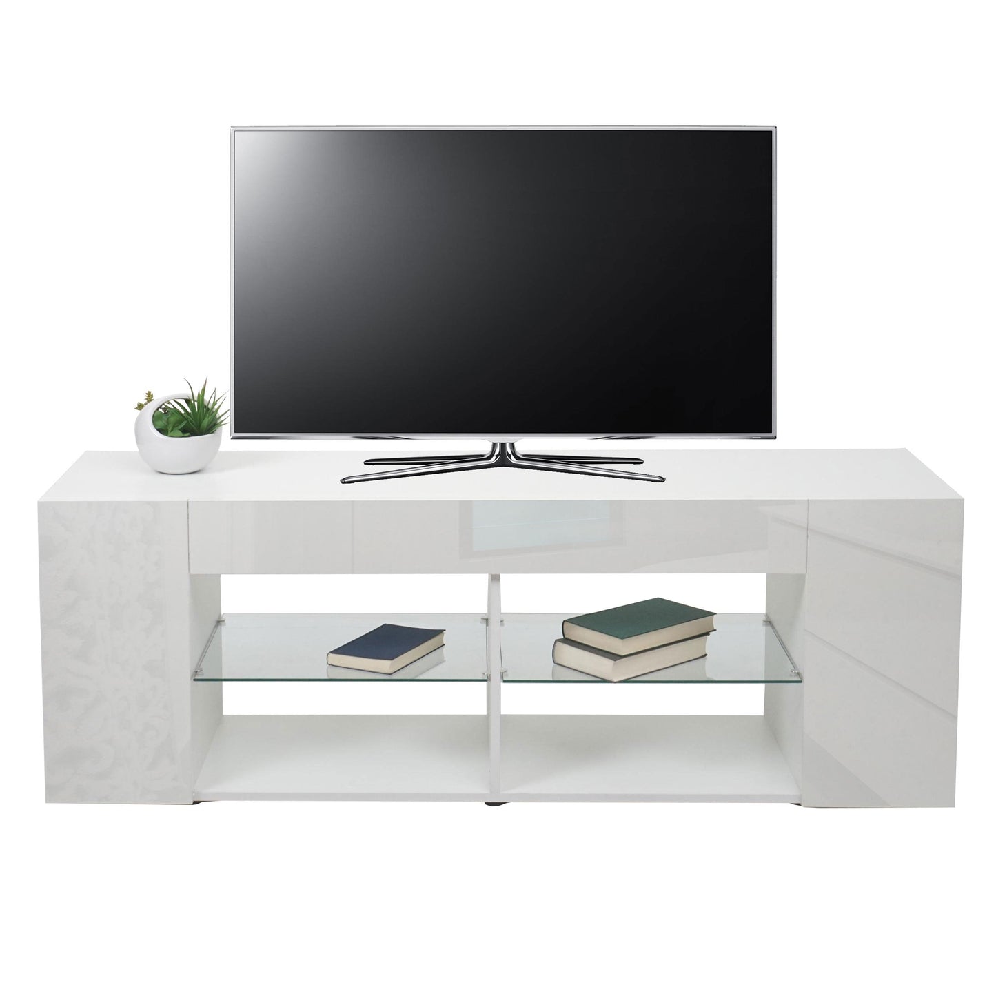Cosmo Casa - TV-rek - TV Lowboard - Hout - High Gloss - Wit - 50×144×40 cm