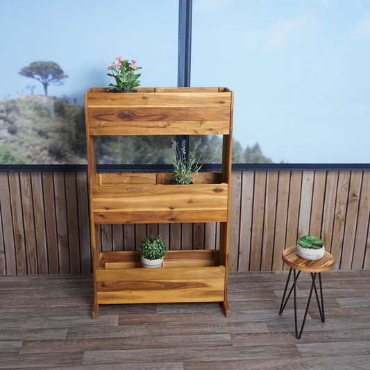 Cosmo Casa - Plantenbakplank Verhoogd Bed - Acaciahout - 115×71×40 cm - 3 Rijen - Bruin