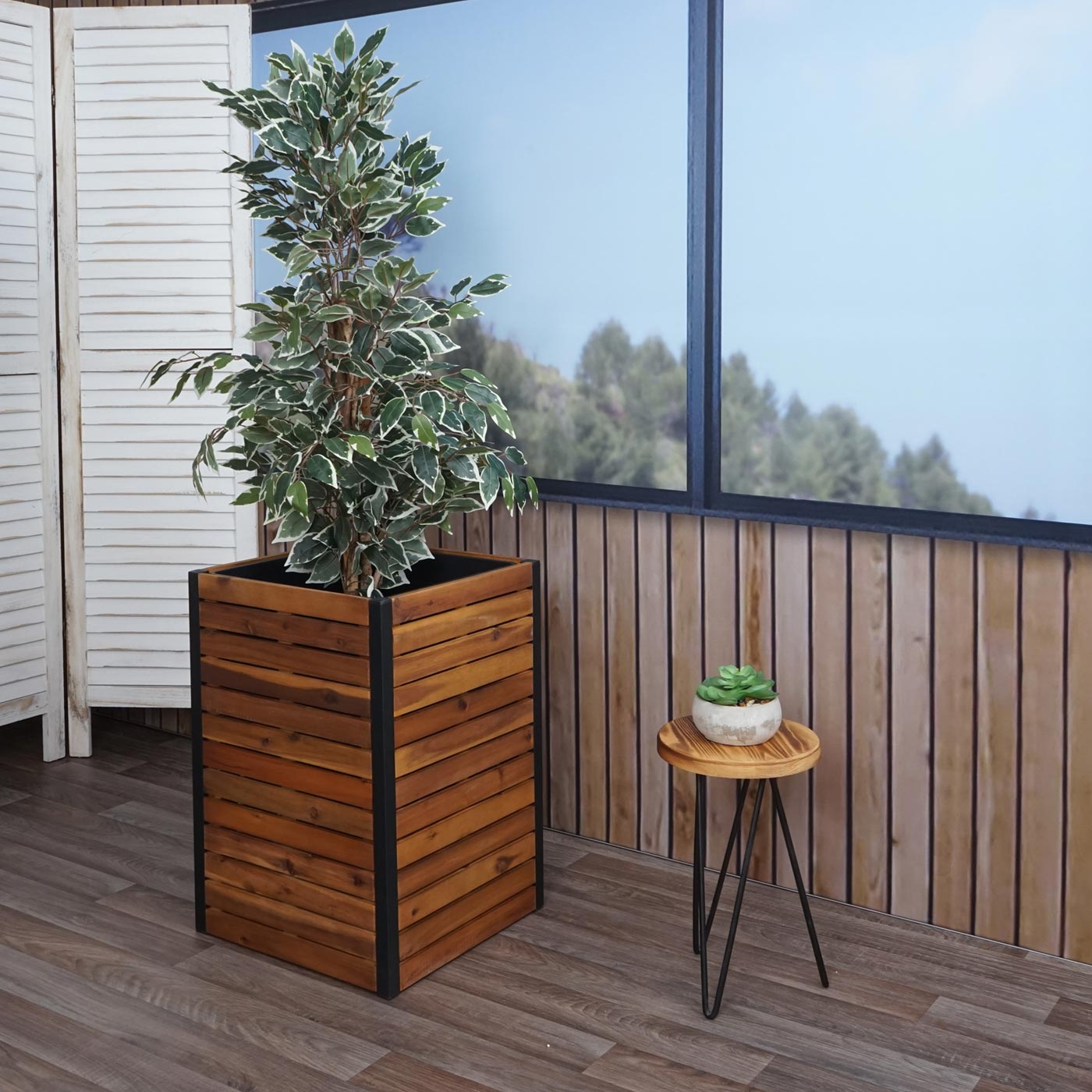 Cosmo Casa - Verhoogde Plantenbak - Acaciahout & Aluminium - 60×42×42 cm - Bruin