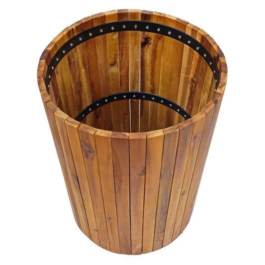 Cosmo Casa - Plantenbak Rond - Acaciahout & Aluminium - Ø 50×34 cm - Bruin