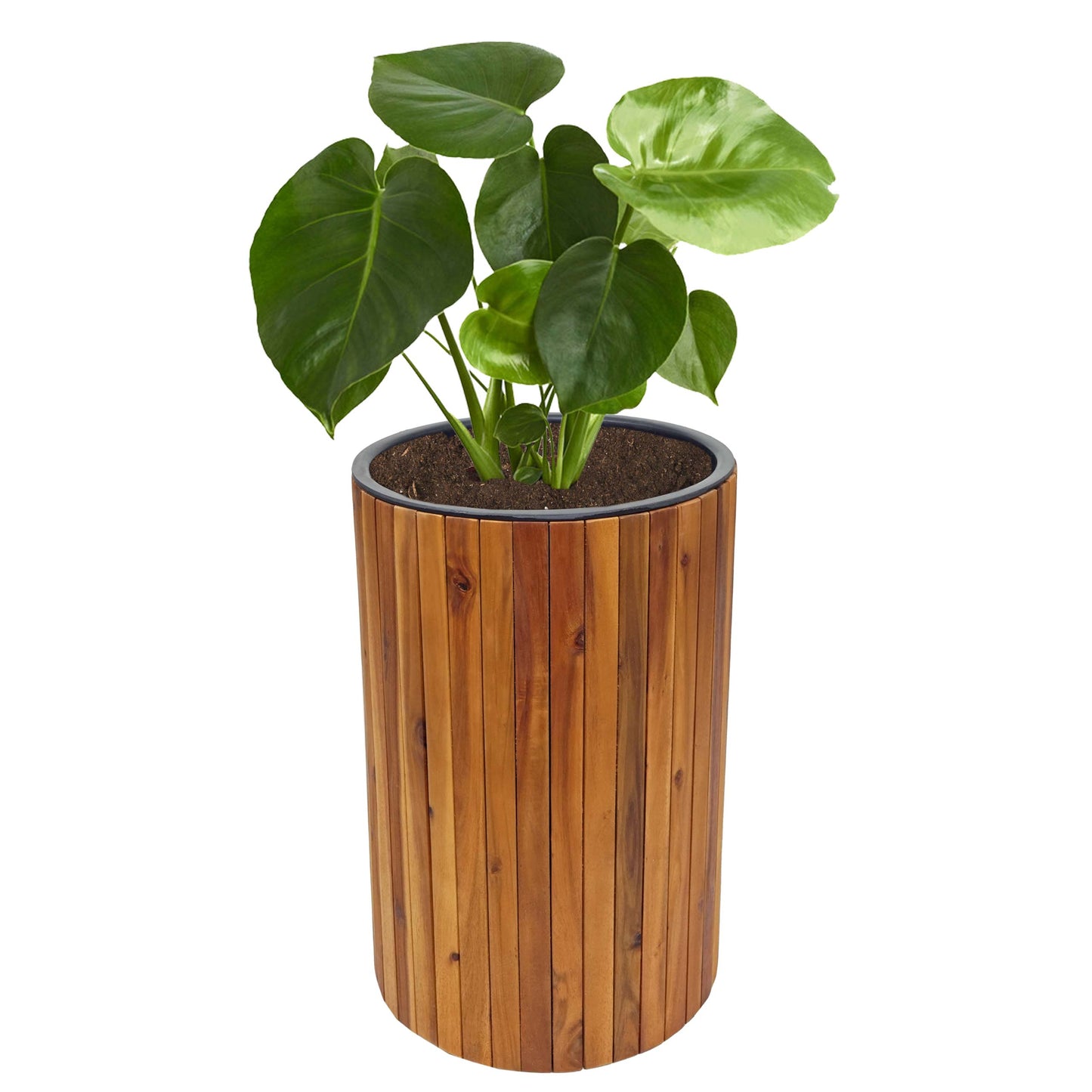 Cosmo Casa - Plantenbak Rond - Acaciahout & Aluminium - Ø 50×34 cm - Bruin