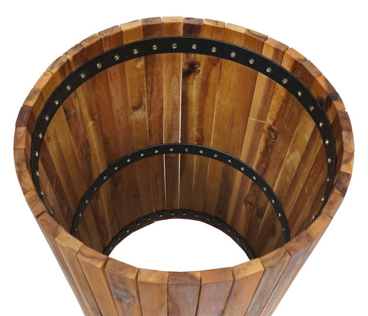 Cosmo Casa - Plantenbak Rond - Acaciahout & Aluminium - Ø 50×34 cm - Bruin