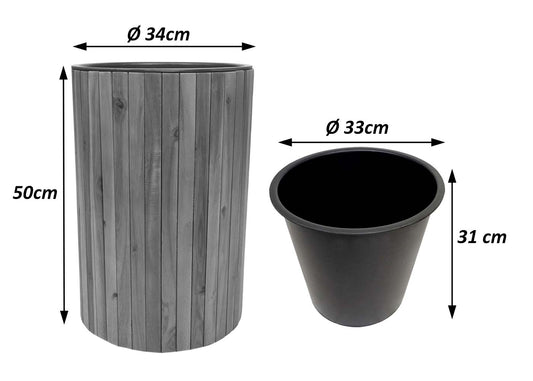 Cosmo Casa - Set van 2 Plantenbakken - Rond & Vierkant - Acaciahout - Bruin