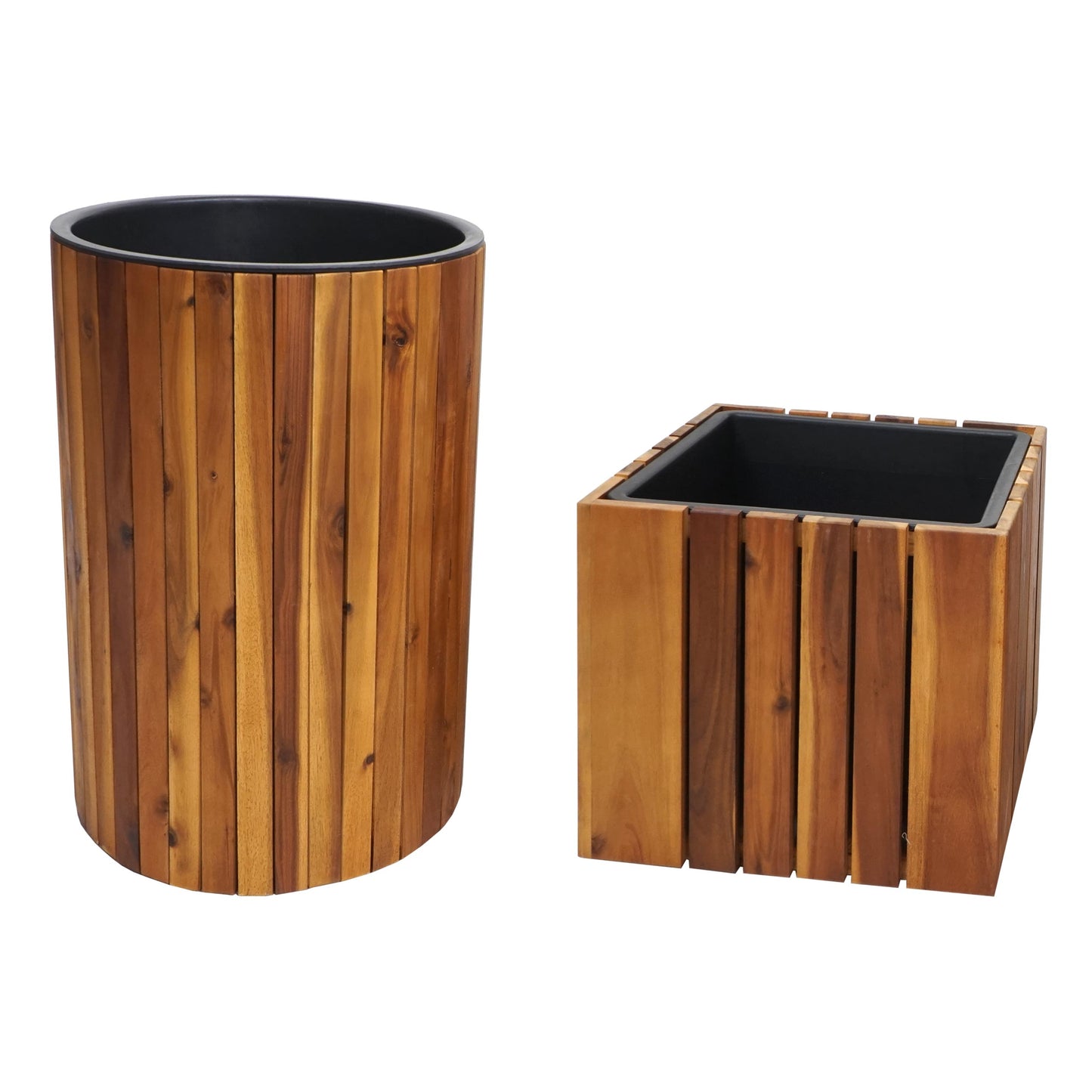 Cosmo Casa - Set van 2 Plantenbakken - Rond & Vierkant - Acaciahout - Bruin
