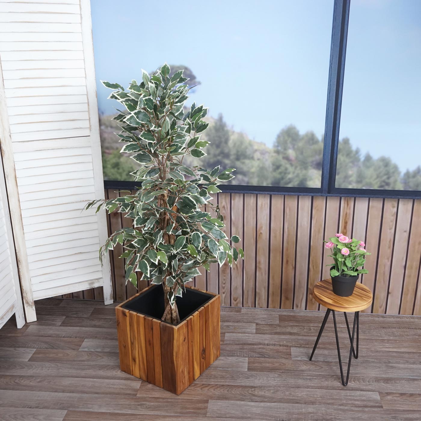 Cosmo Casa - Plantenbak Vierkant - Acaciahout - 32×32×32 cm - Bruin