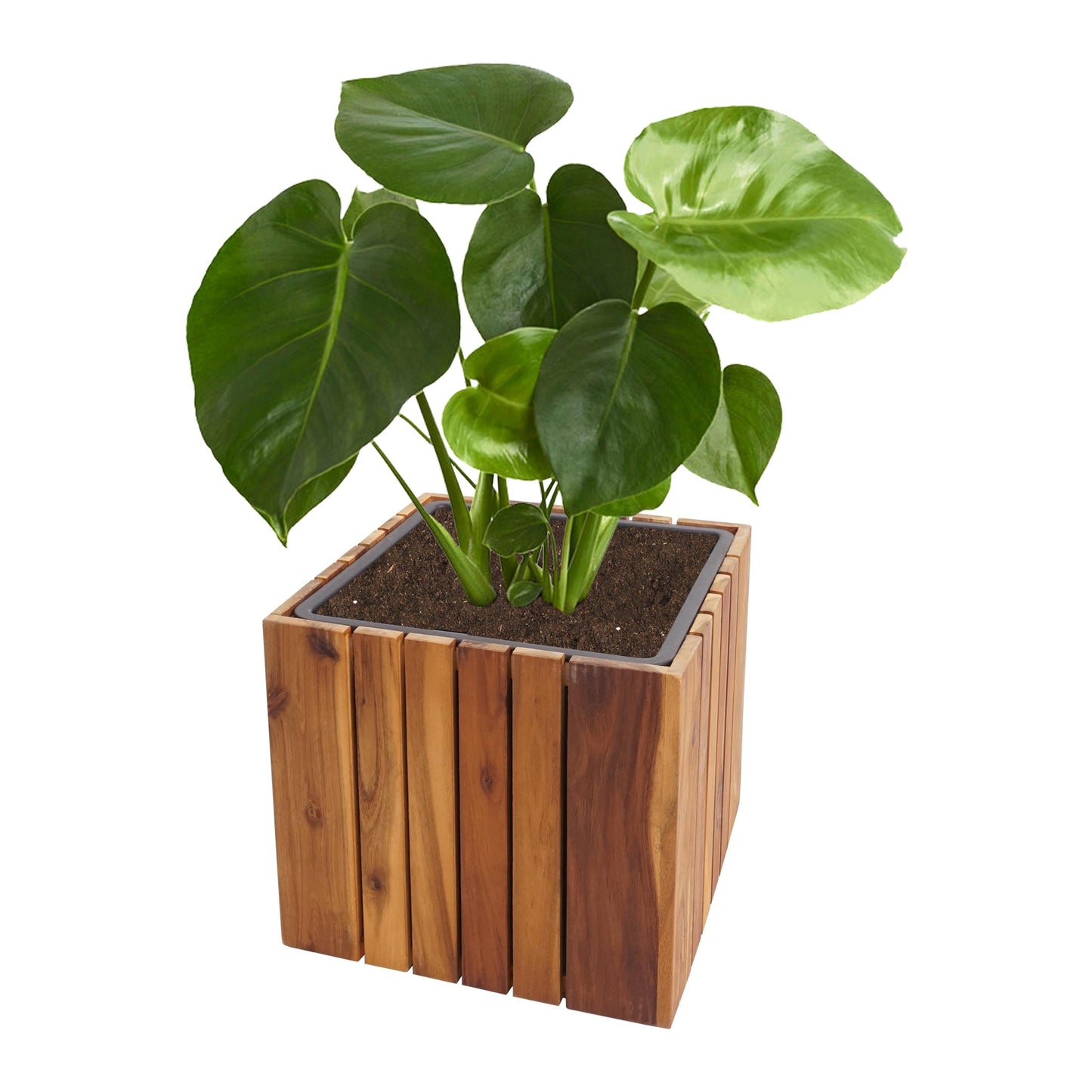 Cosmo Casa - Plantenbak Vierkant - Acaciahout - 32×32×32 cm - Bruin