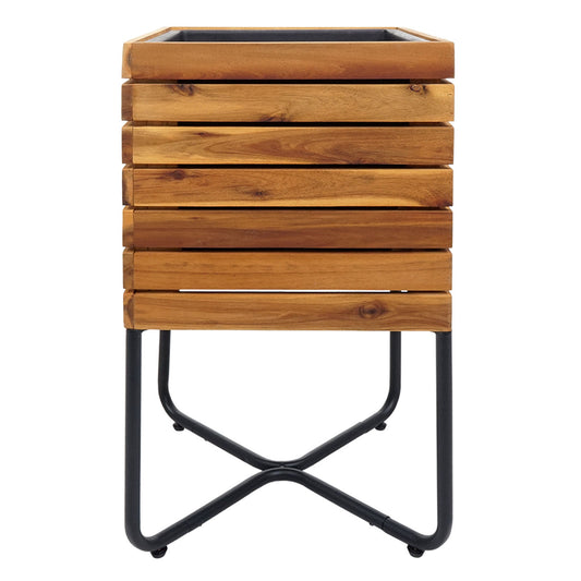 Cosmo Casa - Plantenbak Vierkant - Acaciahout & Staal - 60×33×33 cm - Bruin