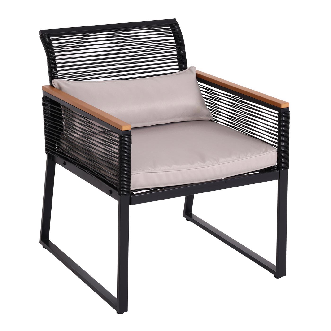 Cosmo Casa - Tuinset Loungebank - Touwgaas & Houtlook Staal - Bekleding Lichtgrijs