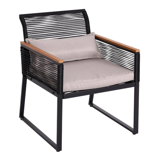 Cosmo Casa - Tuinset Loungebank - Touwgaas & Houtlook Staal - Bekleding Lichtgrijs