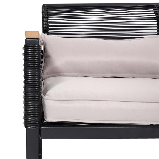 Cosmo Casa - Tuinset Loungebank - Touwgaas & Houtlook Staal - Bekleding Lichtgrijs