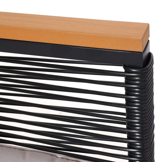 Cosmo Casa - Tuinset Loungebank - Touwgaas & Houtlook Staal - Bekleding Lichtgrijs