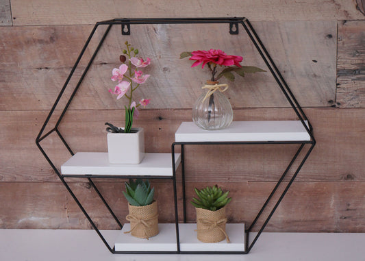 Cosmo Casa - Wandplank - Hangende Zwevende Plank Industrieel - Metaal & Massief Hout - Wit - 3 planken, 43×49×11 cm