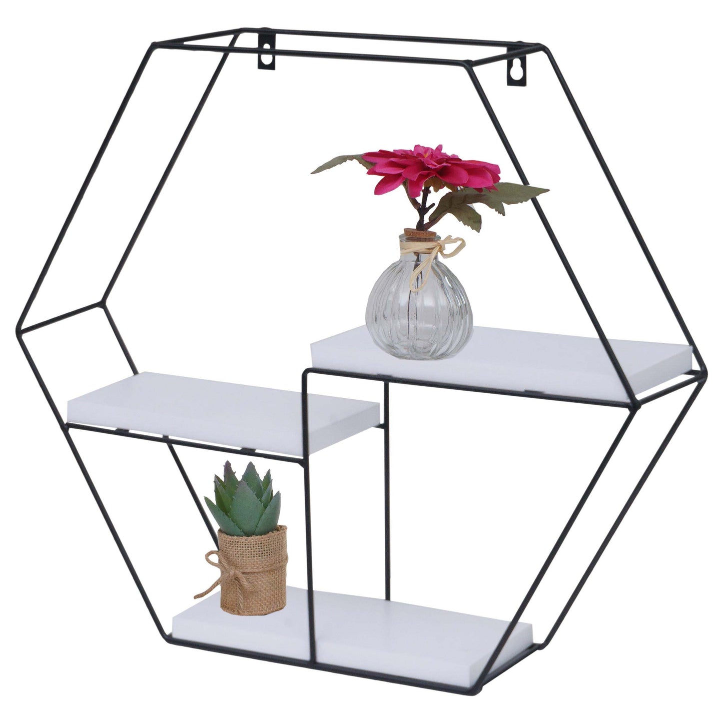 Cosmo Casa - Wandplank - Hangende Zwevende Plank Industrieel - Metaal & Massief Hout - Wit - 3 planken, 43×49×11 cm