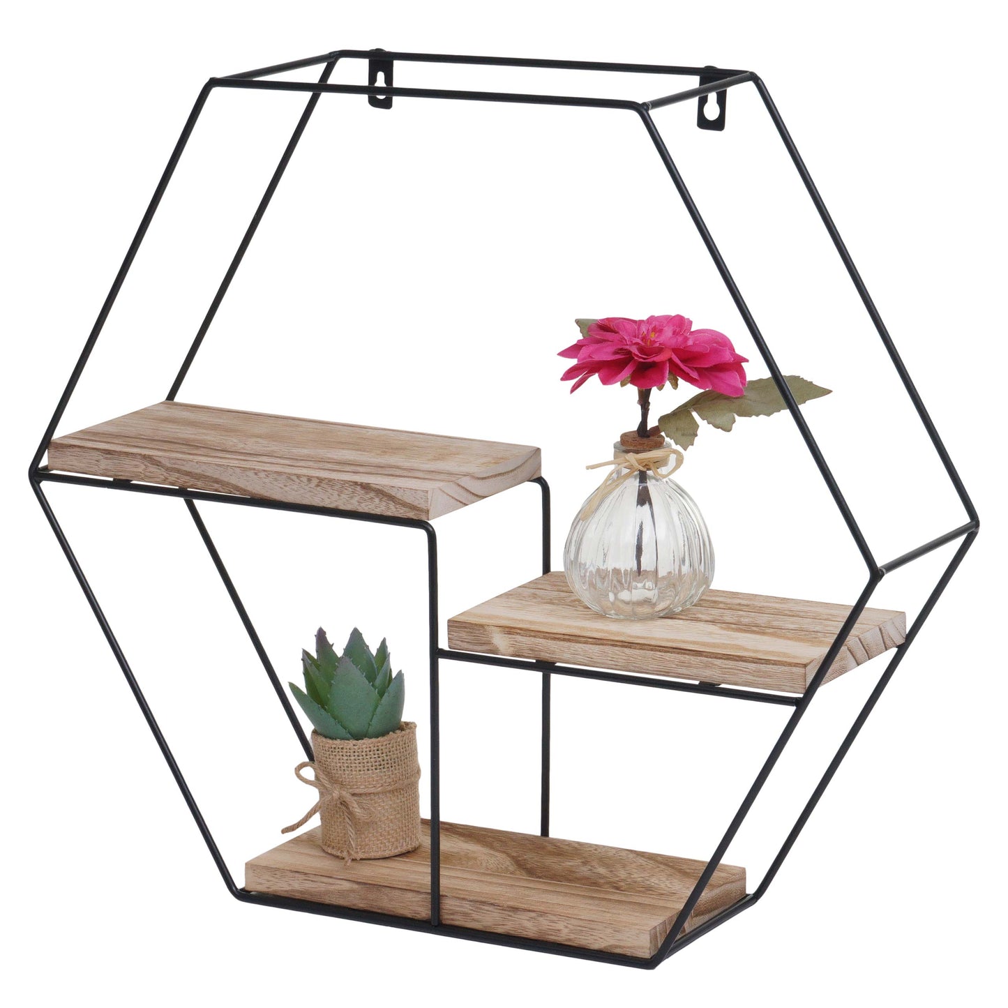 Cosmo Casa - Wandplank - Hangende Zwevende Plank Industrieel - Metaal & Massief Hout - Naturel - 3 planken, 43×49×11 cm