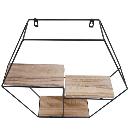 Cosmo Casa - Wandplank - Hangende Zwevende Plank Industrieel - Metaal & Massief Hout - Naturel - 3 planken, 43×49×11 cm