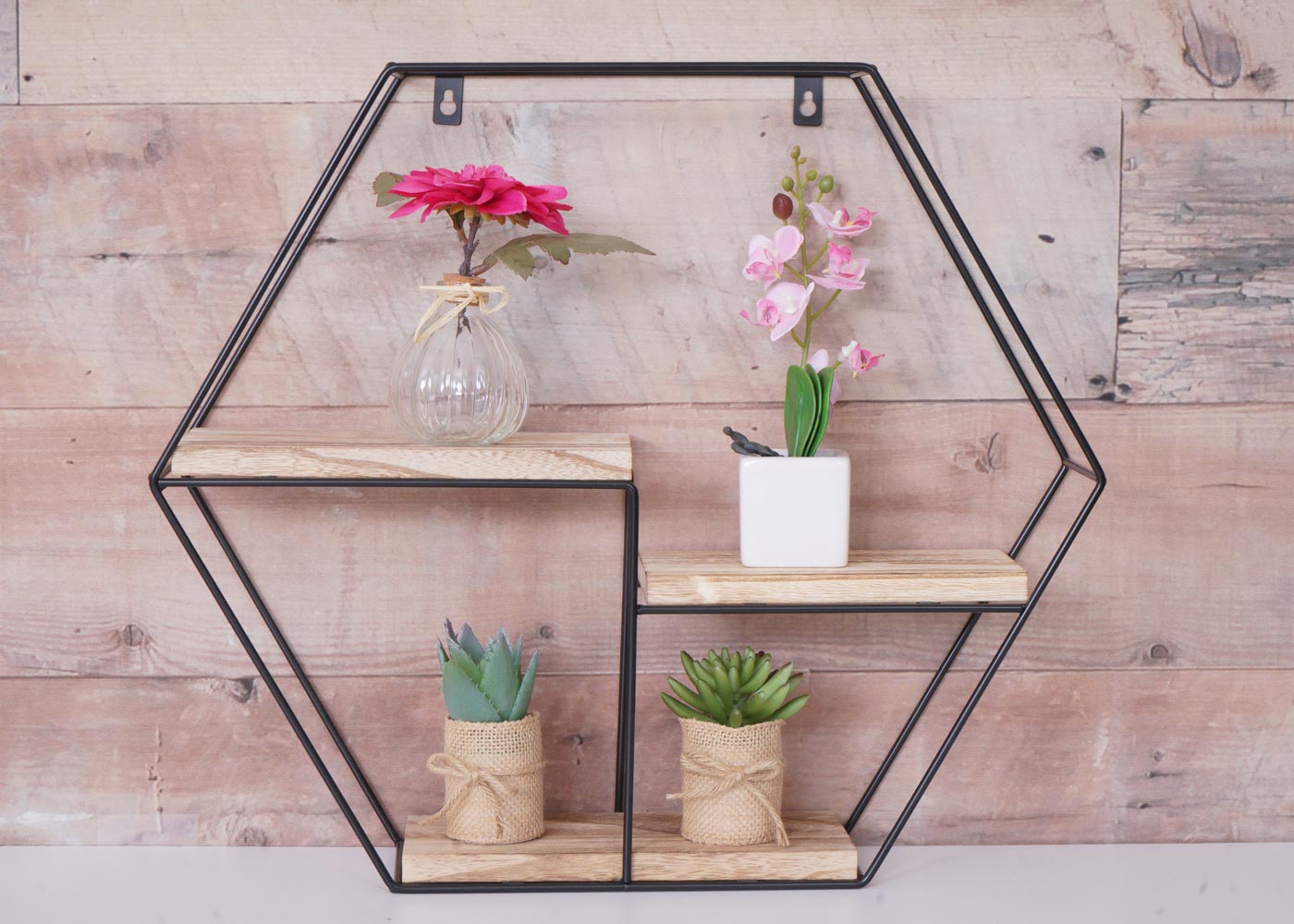 Cosmo Casa - Wandplank - Hangende Zwevende Plank Industrieel - Metaal & Massief Hout - Naturel - 3 planken, 43×49×11 cm