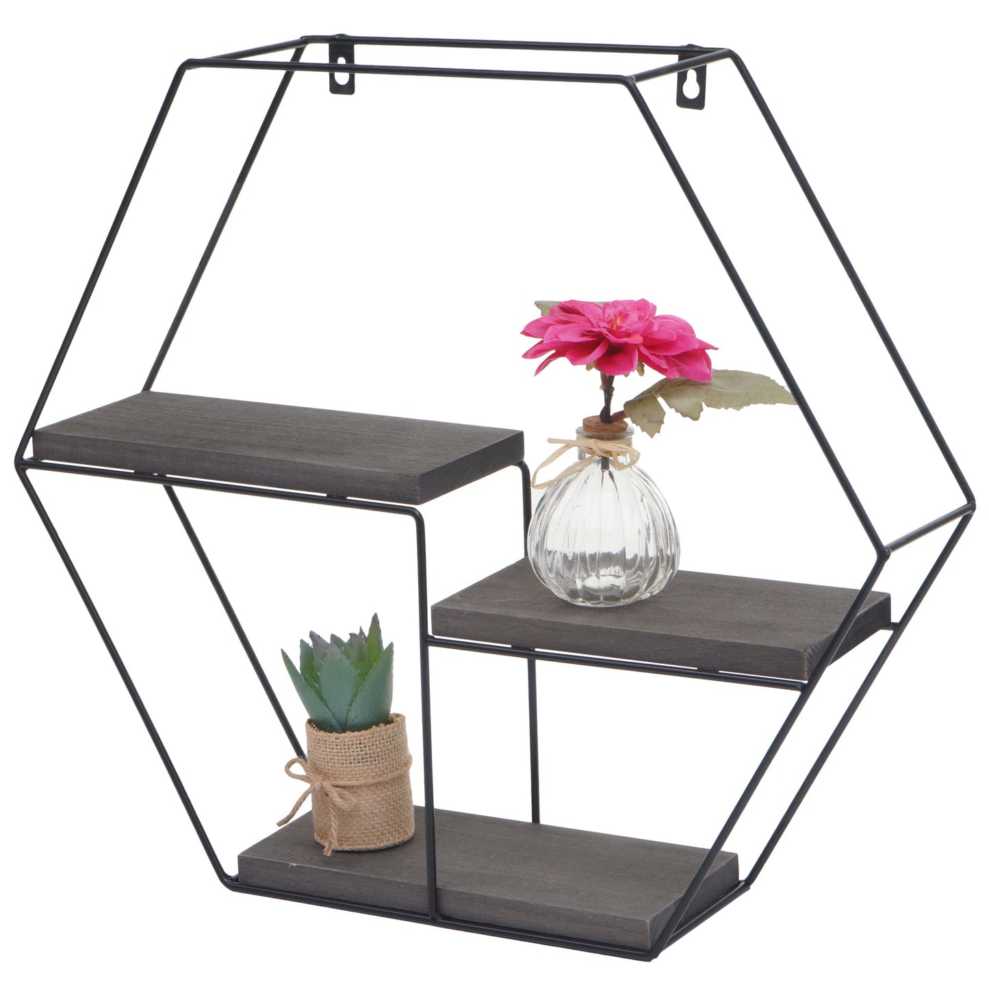 Cosmo Casa - Wandplank - Hangende Zwevende Plank Industrieel - Metaal & Massief Hout - Donkergrijs - 3 planken, 43×49×11 cm