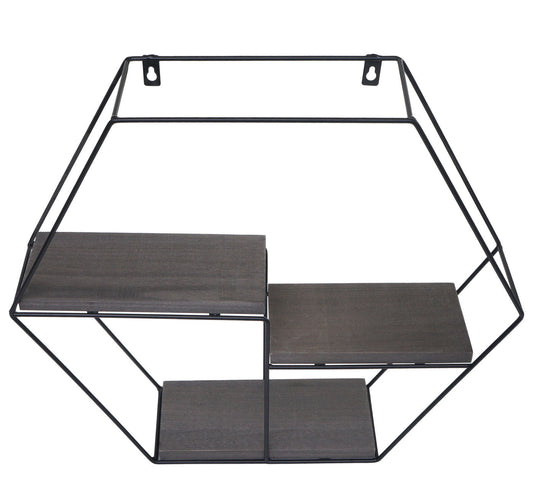 Cosmo Casa - Wandplank - Hangende Zwevende Plank Industrieel - Metaal & Massief Hout - Donkergrijs - 3 planken, 43×49×11 cm