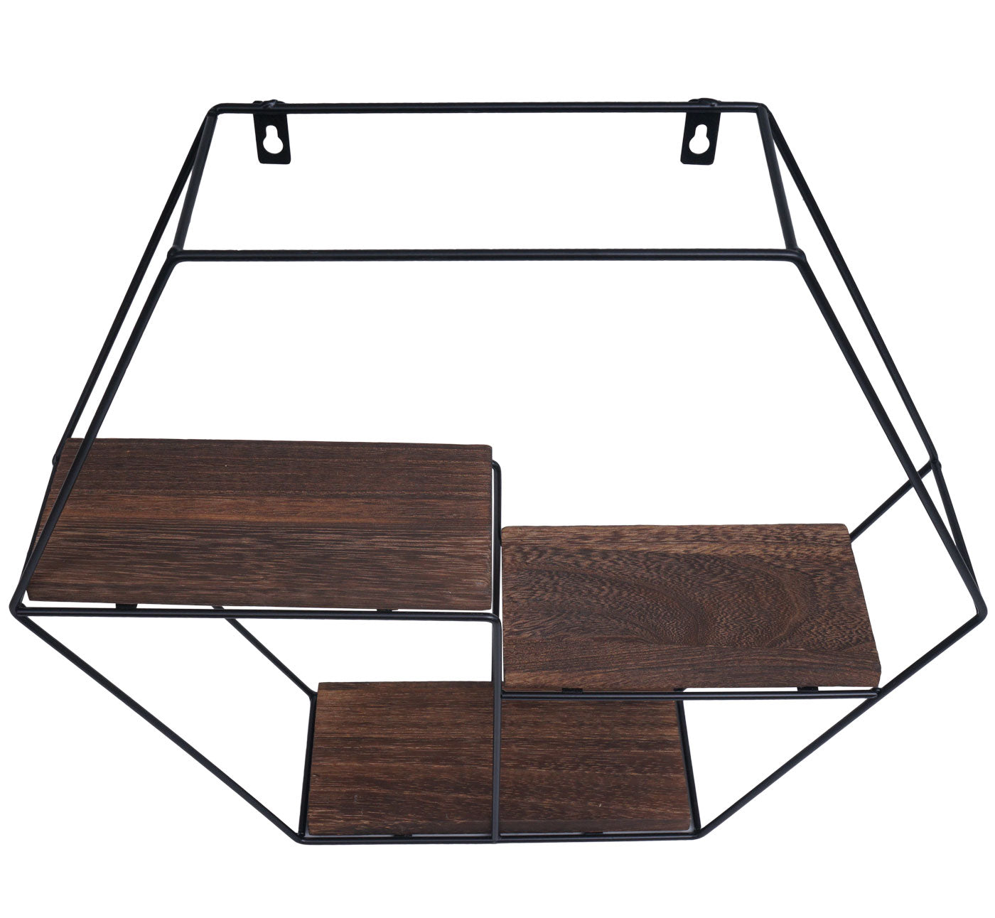 Cosmo Casa - Wandplank - Zwevend Hangend 3 Legplanken - Metaal en Massief Hout - Donkerbruin - 43x49x11cm