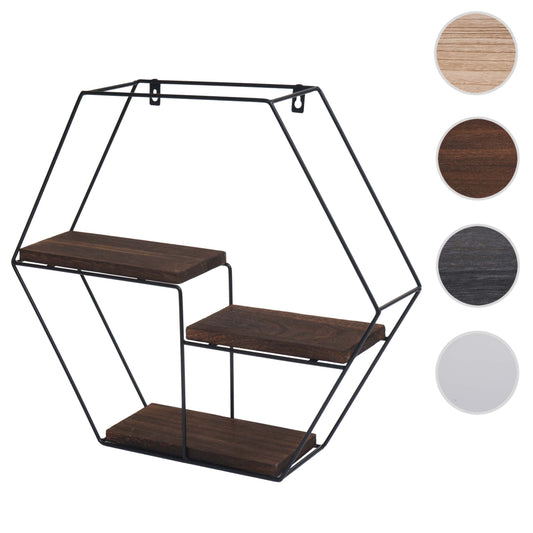 Cosmo Casa - Wandplank - Zwevend Hangend 3 Legplanken - Metaal en Massief Hout - Donkerbruin - 43x49x11cm