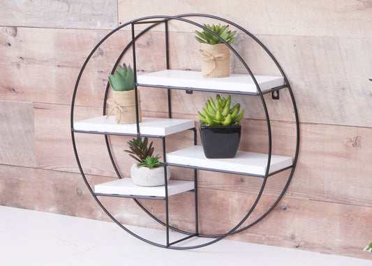 Cosmo Casa - Wandplank - Zwevend Hangend 4 Legplanken - Metaal en Massief Hout - Wit - 45x45x11cm