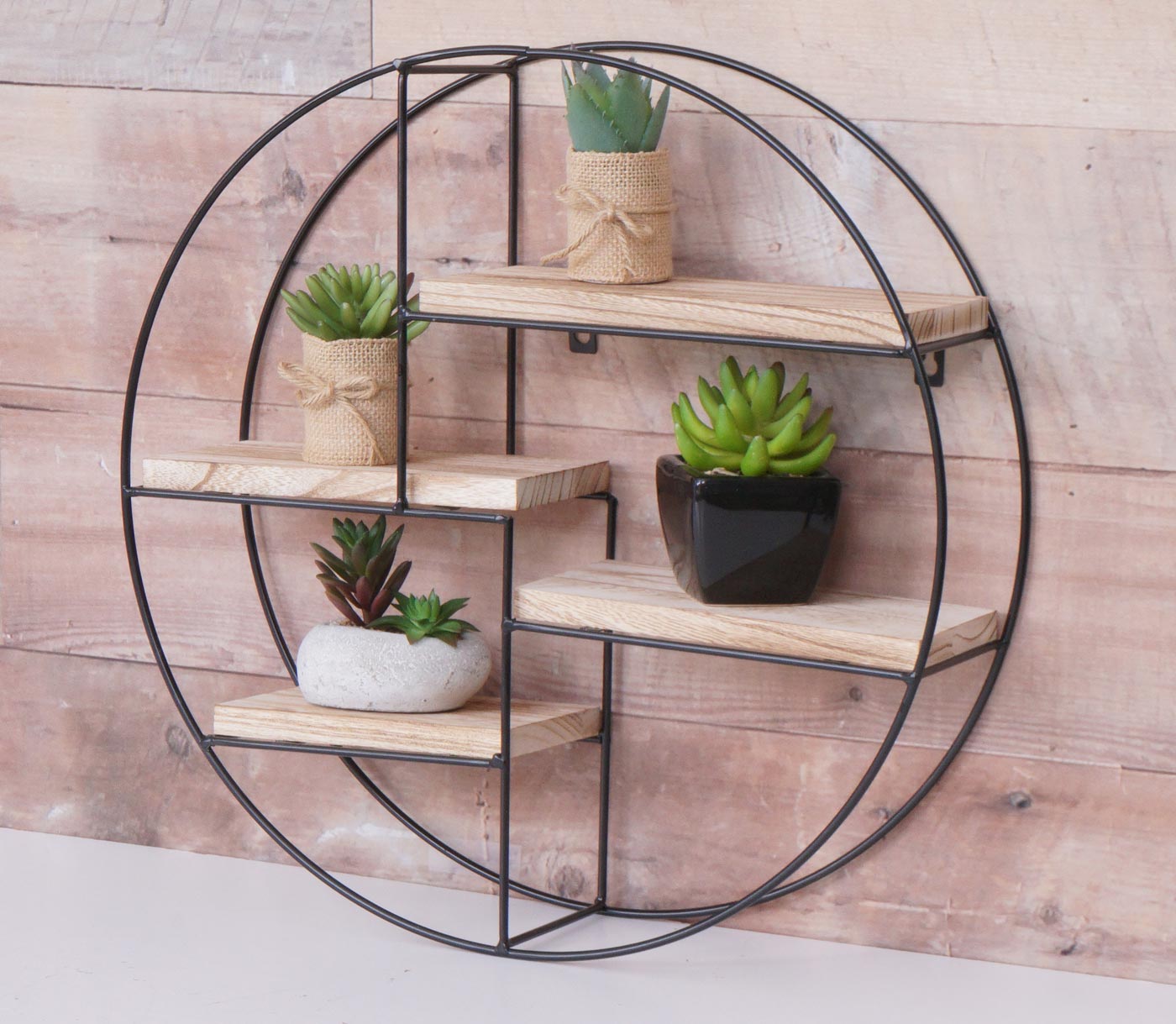 Cosmo Casa - Wandplank - Zwevend Hangend 4 Legplanken - Metaal en Massief Hout - Naturel - 45x45x11cm