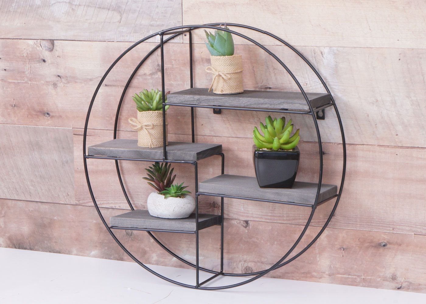 Cosmo Casa - Wandplank - Zwevend Hangend 4 Legplanken - Metaal en Massief Hout - Donkergrijs - 45x45x11cm