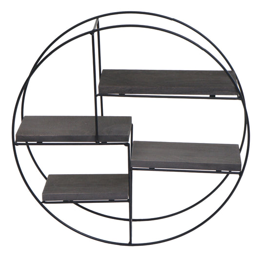 Cosmo Casa - Wandplank - Zwevend Hangend 4 Legplanken - Metaal en Massief Hout - Donkergrijs - 45x45x11cm