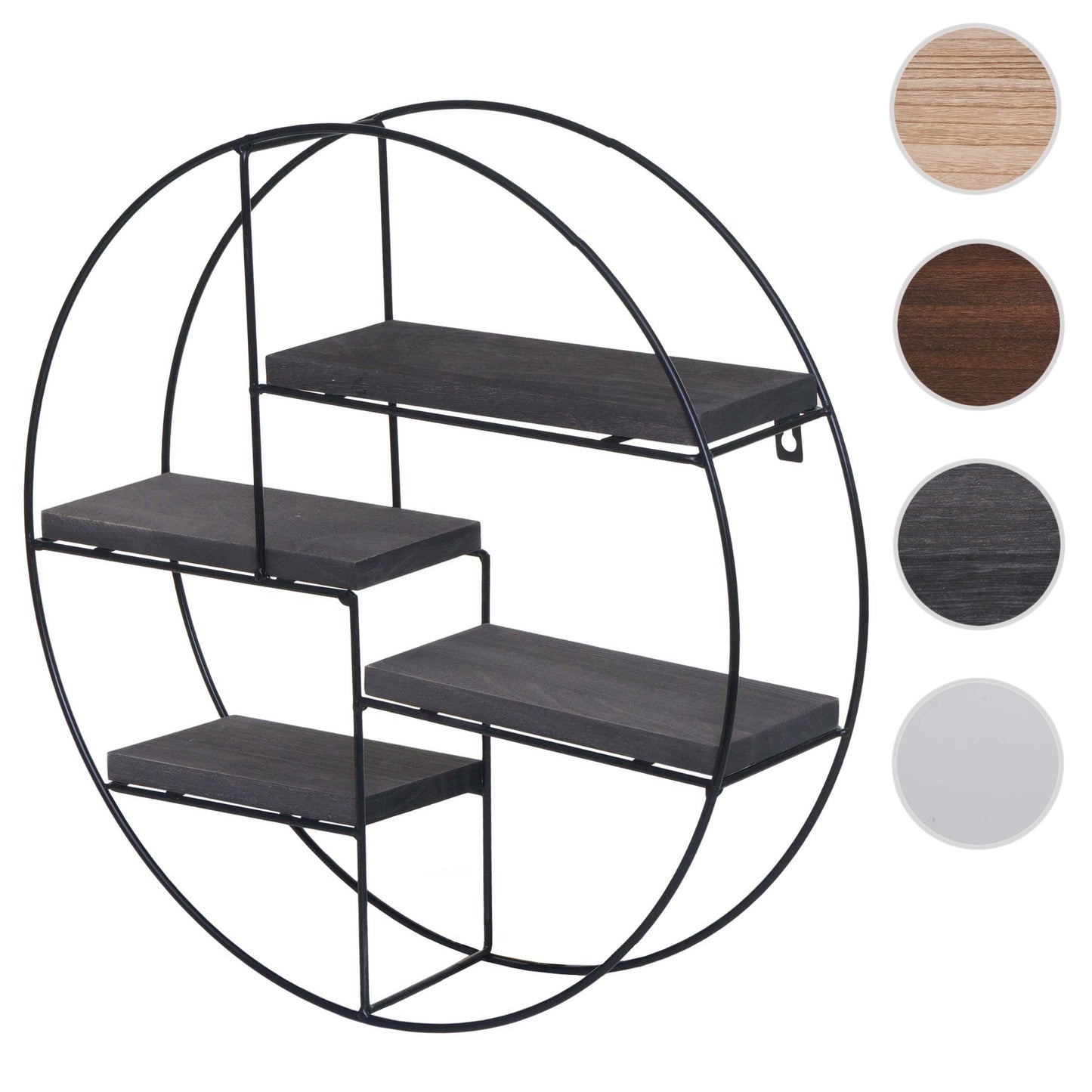 Cosmo Casa - Wandplank - Zwevend Hangend 4 Legplanken - Metaal en Massief Hout - Donkergrijs - 45x45x11cm