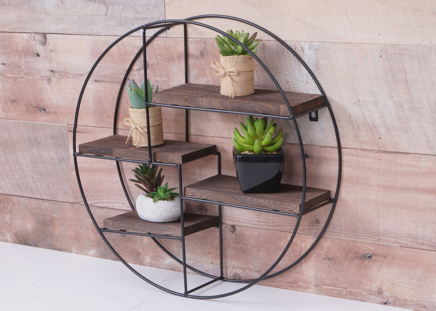 Cosmo Casa - Wandplank - Zwevend Hangend 4 Legplanken - Metaal en Massief Hout - Donkerbruin - 45x45x11cm