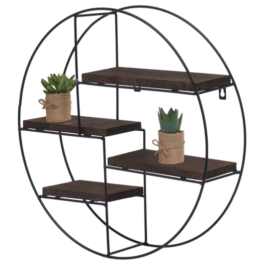 Cosmo Casa - Wandplank - Zwevend Hangend 4 Legplanken - Metaal en Massief Hout - Donkerbruin - 45x45x11cm