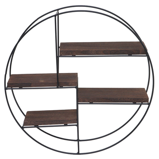 Cosmo Casa - Wandplank - Zwevend Hangend 4 Legplanken - Metaal en Massief Hout - Donkerbruin - 45x45x11cm