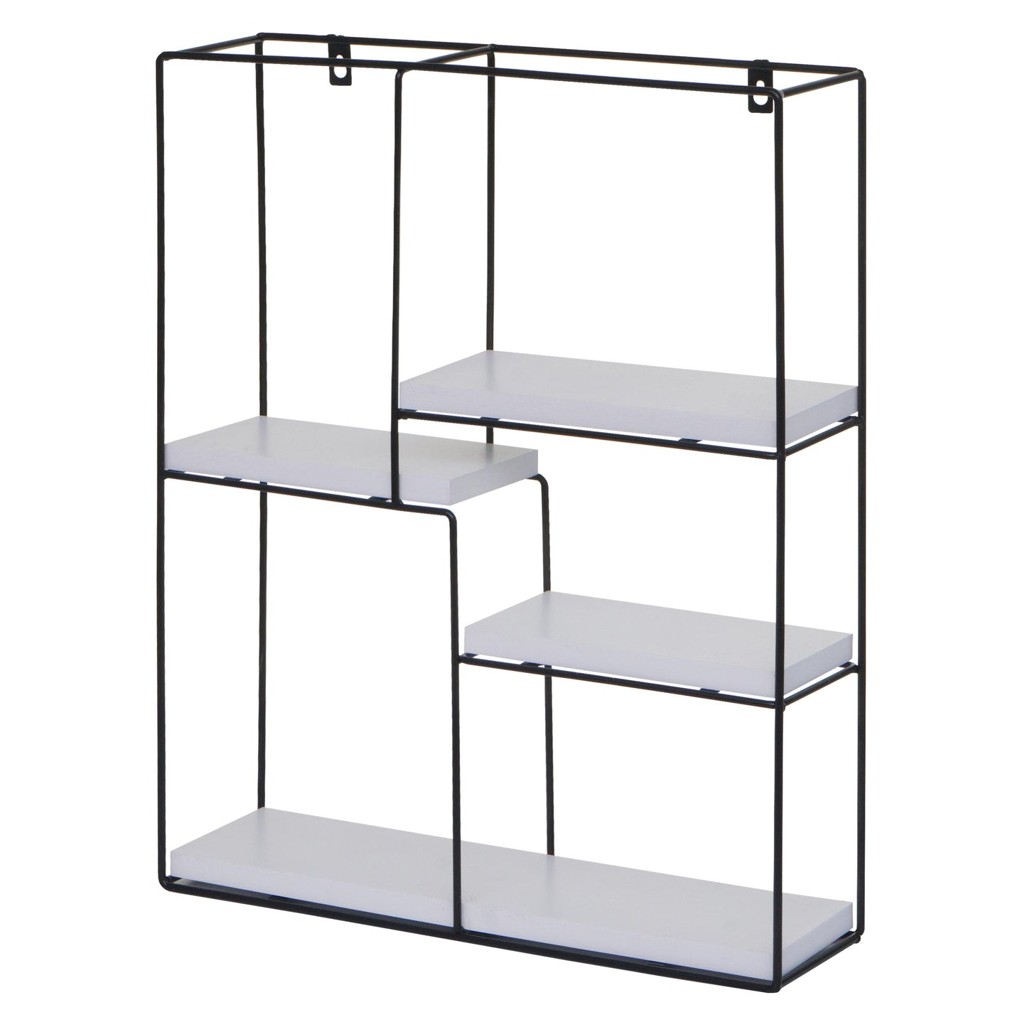 Cosmo Casa - Wandplank - Zwevend Hangend 4 Legplanken - Metaal en Massief Hout - Wit - 51x40x11cm