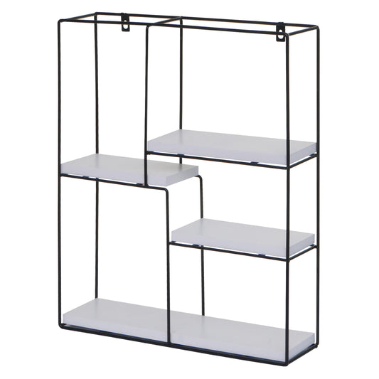 Cosmo Casa - Wandplank - Zwevend Hangend 4 Legplanken - Metaal en Massief Hout - Wit - 51x40x11cm