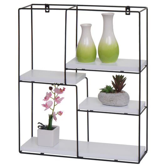 Cosmo Casa - Wandplank - Zwevend Hangend 4 Legplanken - Metaal en Massief Hout - Wit - 51x40x11cm