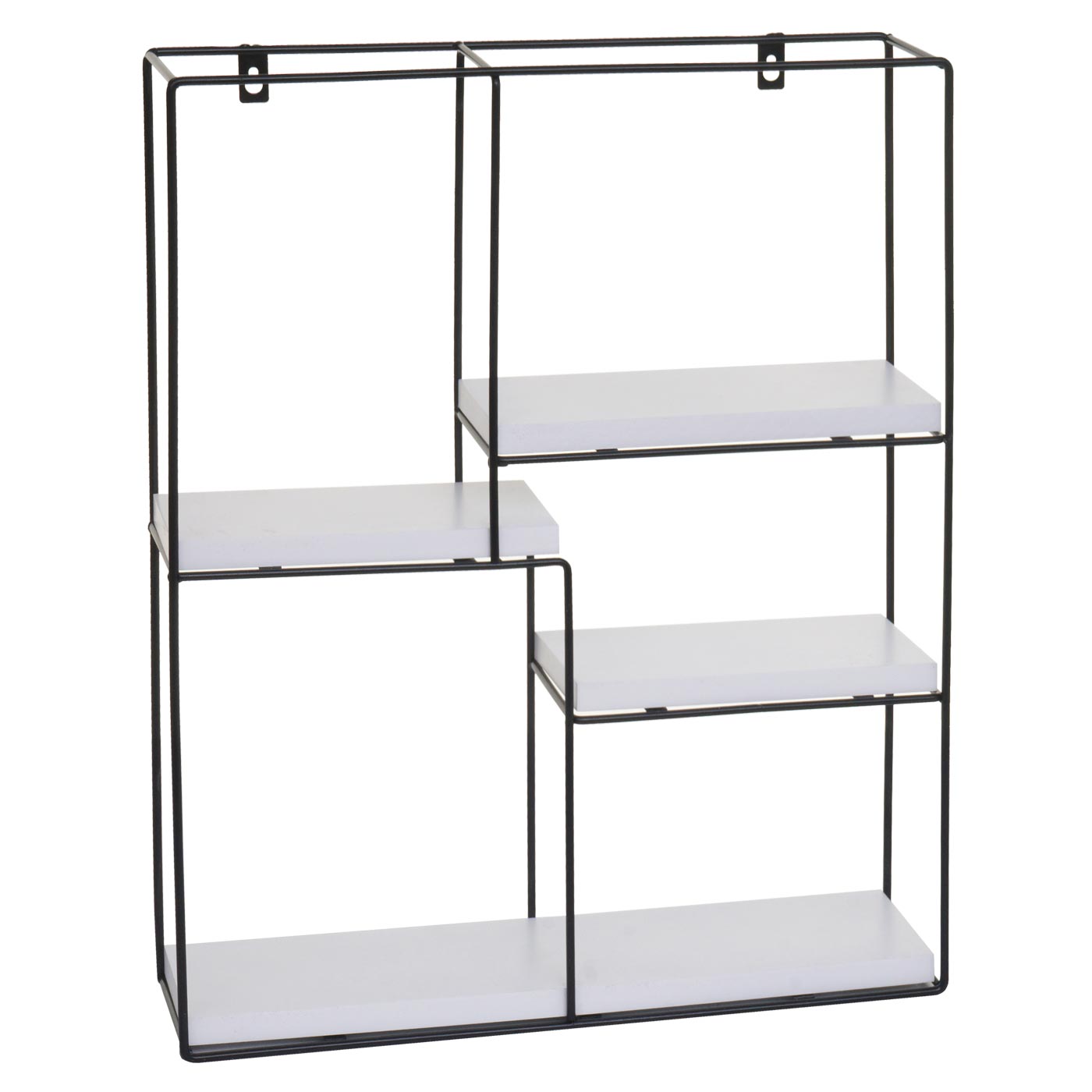 Cosmo Casa - Wandplank - Zwevend Hangend 4 Legplanken - Metaal en Massief Hout - Wit - 51x40x11cm